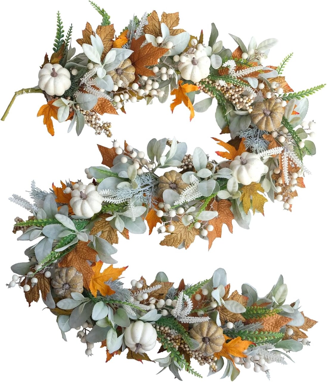 Thanksgiving Fall Wreath Eucalyptus Berries Pumpkins Lamb Ears Leaves Pumpkin Garland